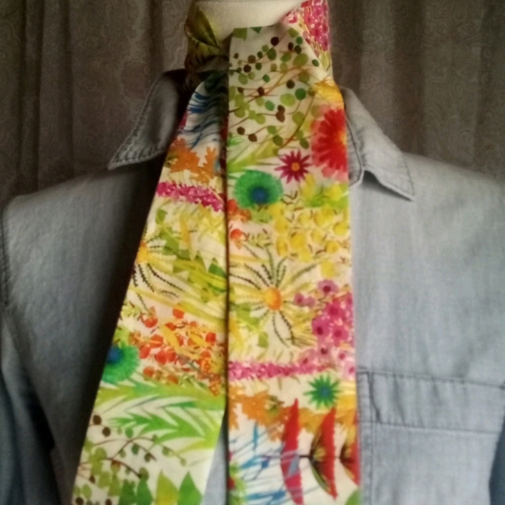 Liberty of London Art Fabric Twilly Scarf Tresco Yellow Bright Colorful Italian - Picture 4 of 14